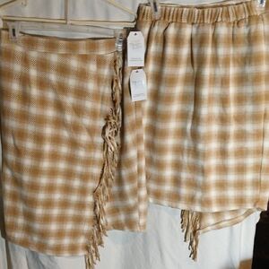 Time and Tru Tan and Cream Plaid Skirt Set